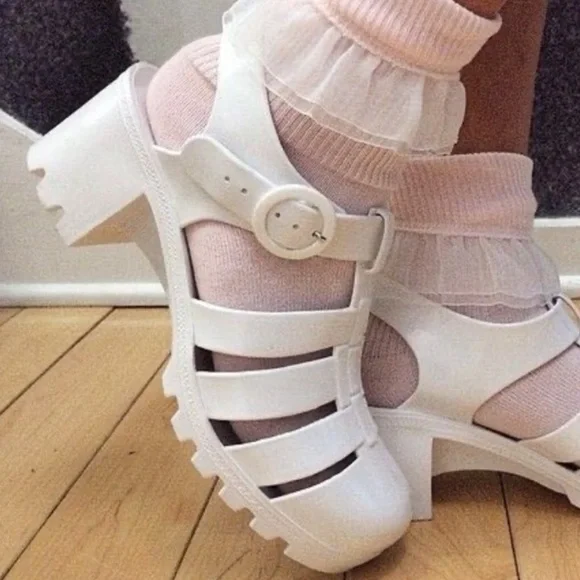 NWT American Apparel White Woven Jelly Heels Shoes Size 8 - Picture 10 of 10